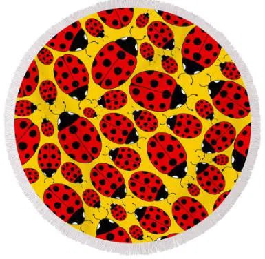 Ladybugs on The Beach Round Beach Towel