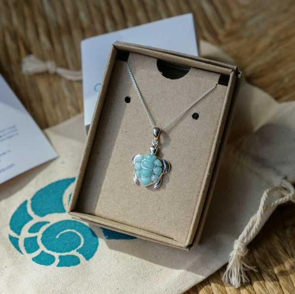 Caribbean Larimar Sea Turtle Jewelry Set