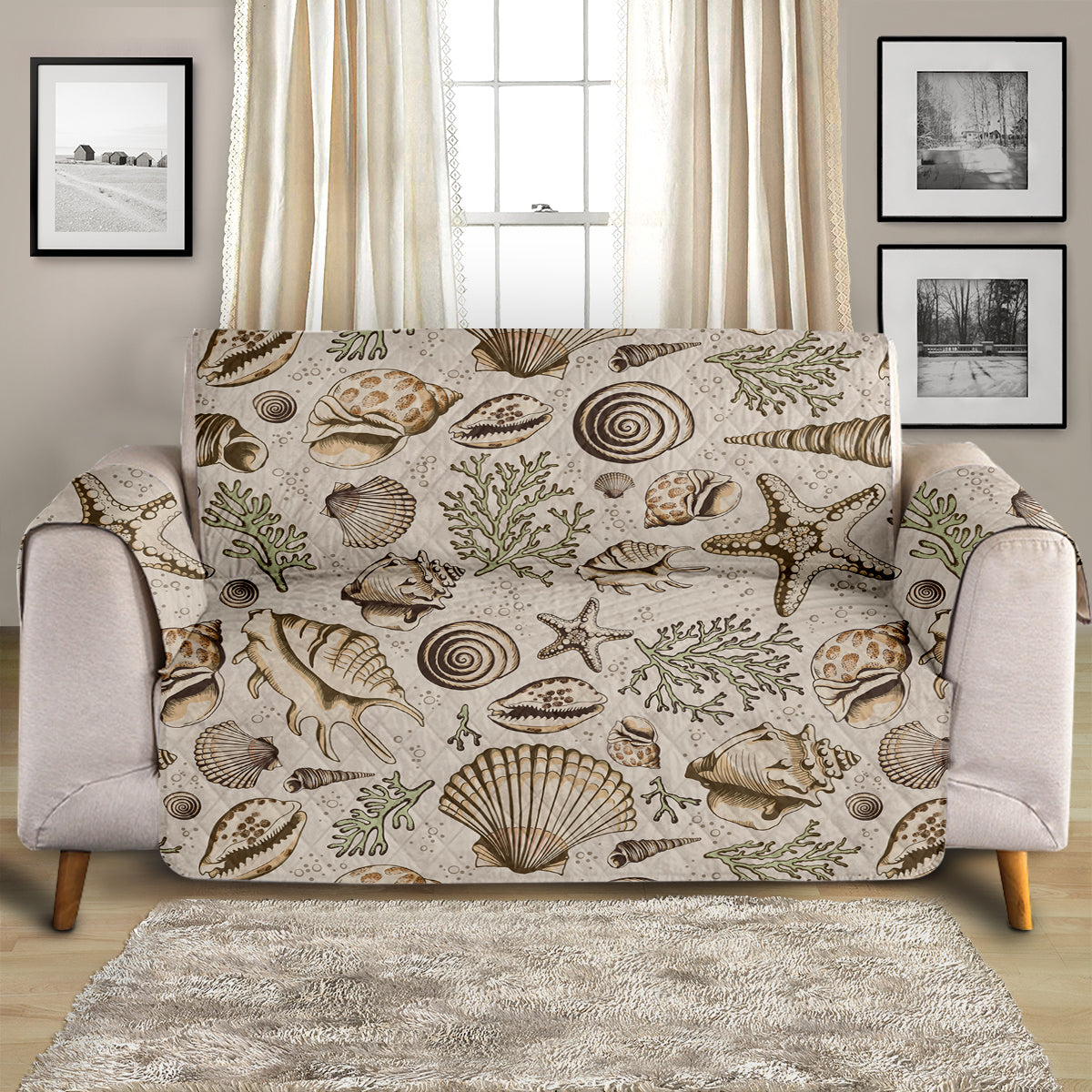 Brown Seashells Sofa Cover