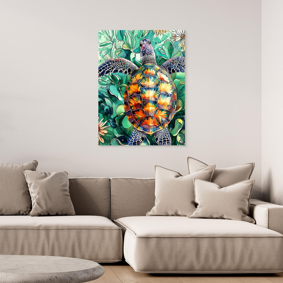 Canvas Print - Turtle Watercolor Animal Art by Justyna Jaszke