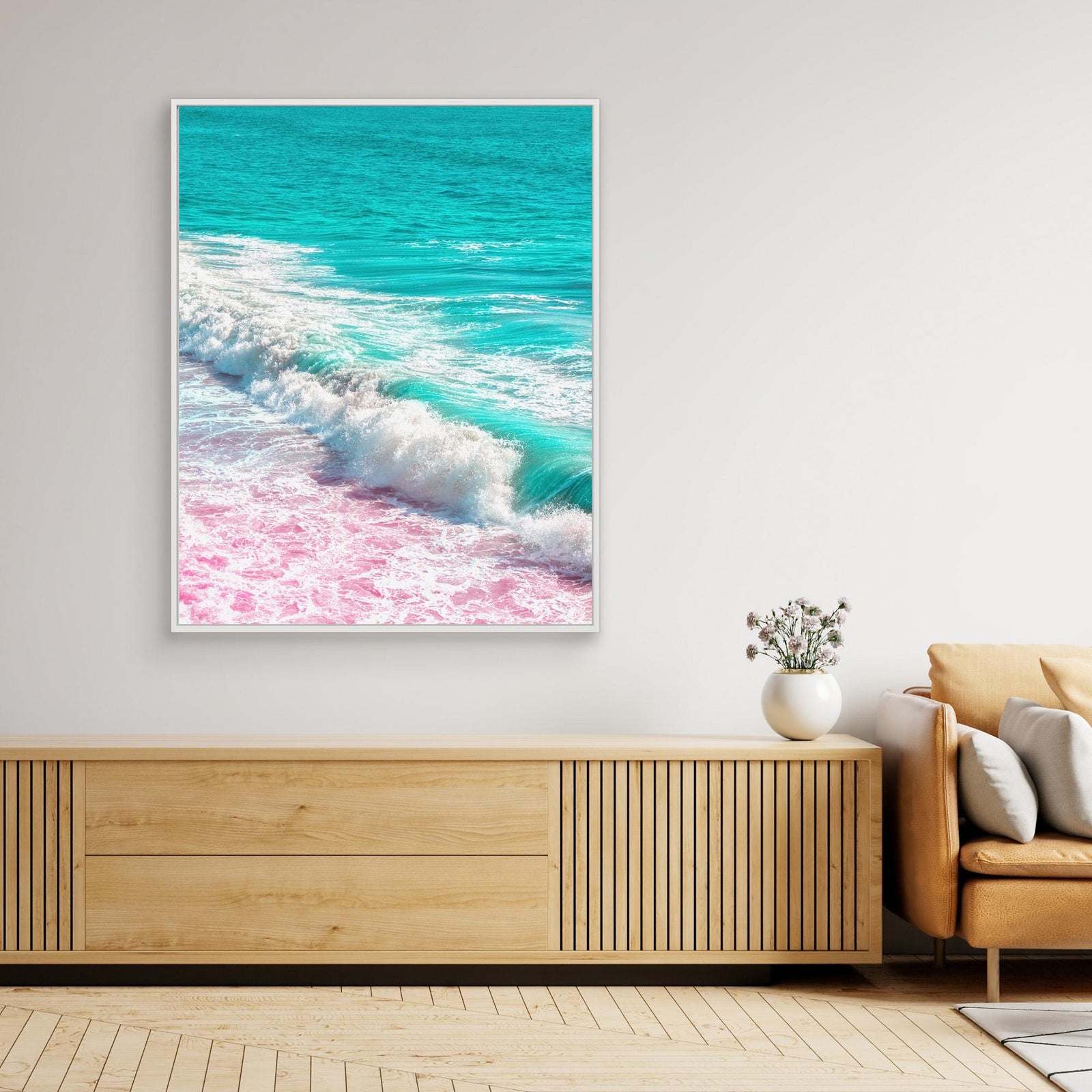 Canvas Print - Waves Crashing in Pink and Blue by Tom Windeknecht