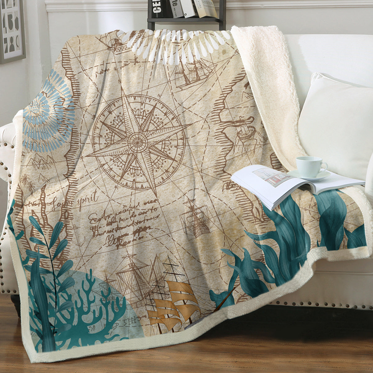 Nautical Chart Soft Sherpa Blanket