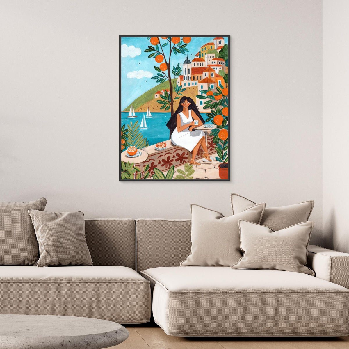 Canvas Print - Woman on the Mediterranean Coast by Caroline Bonne Müller