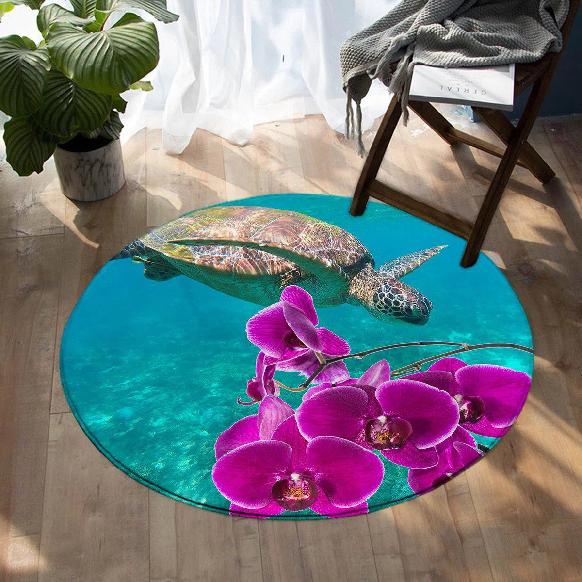 Ocean Orchids Round Area Rug