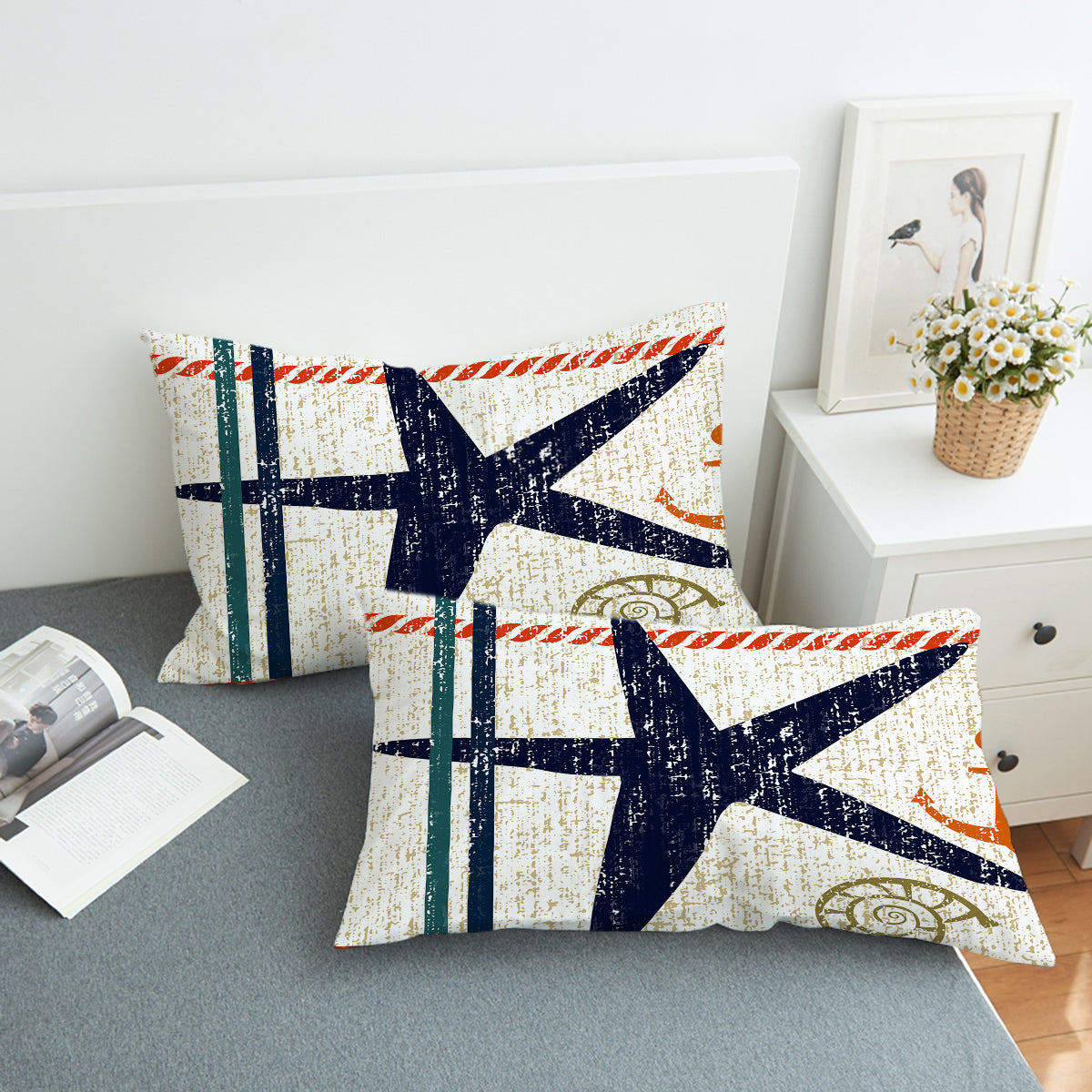 Beachy Starfish Comforter with Shams and Pillow Cover