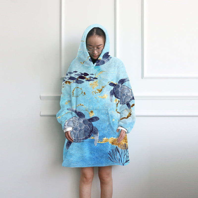 Golden Sea Turtle Bay Wearable Blanket Hoodie