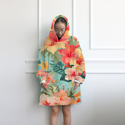 Hibiscus Passion Wearable Blanket Hoodie