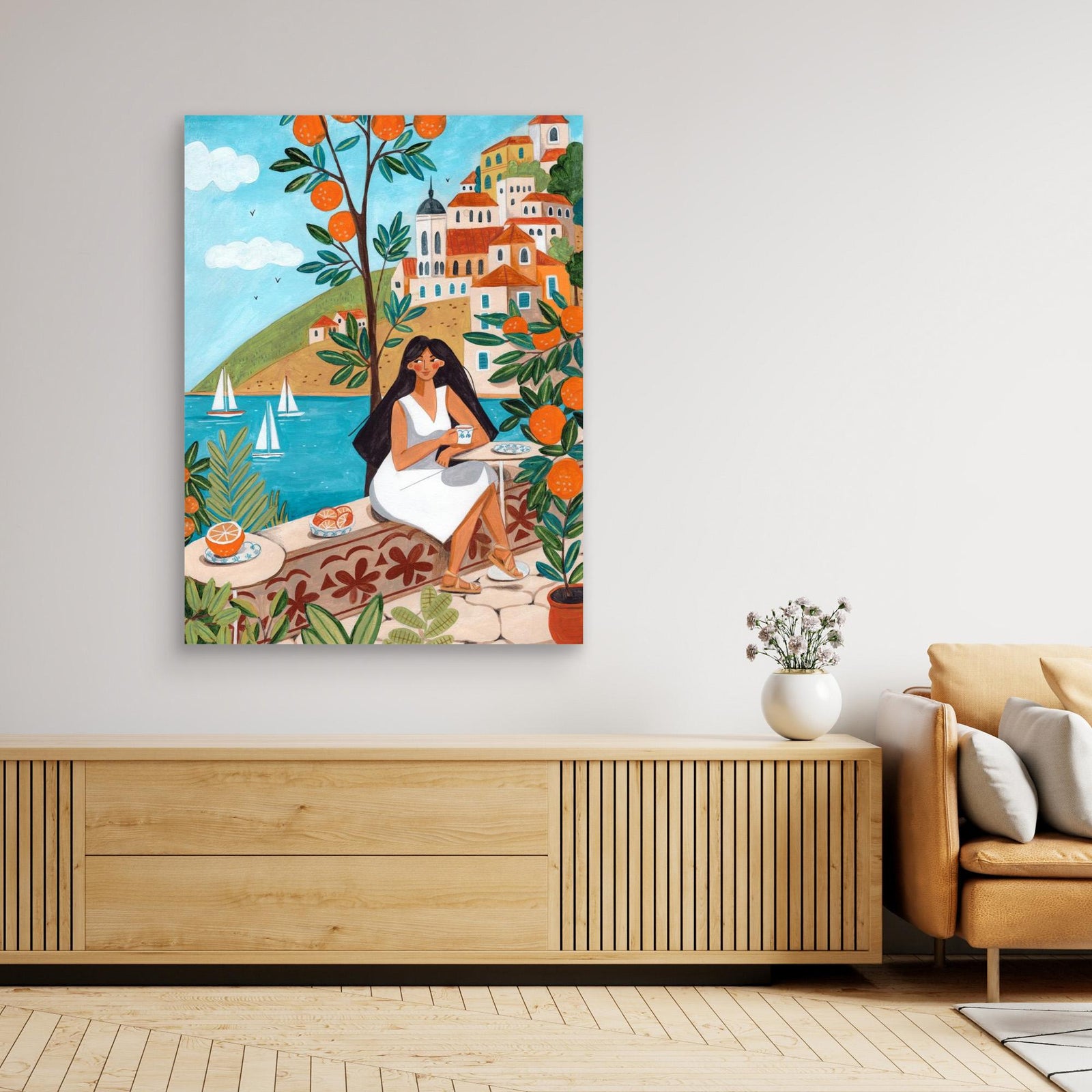 Canvas Print - Woman on the Mediterranean Coast by Caroline Bonne Müller