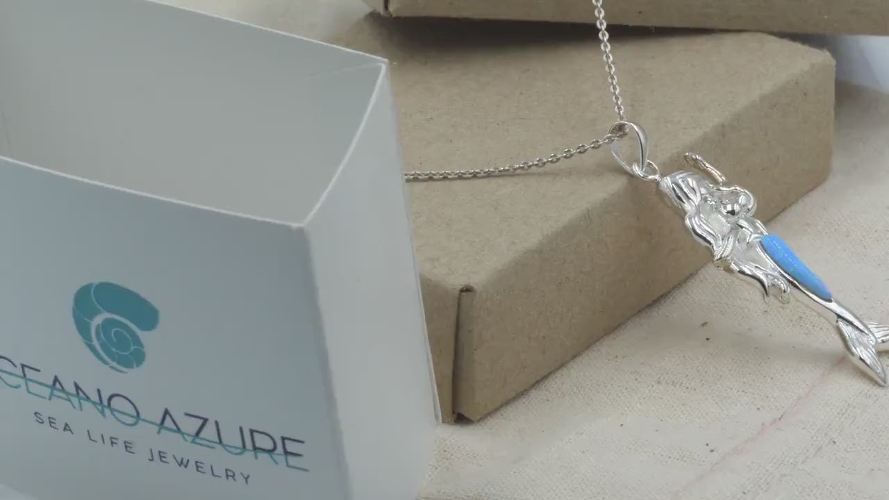 Mermaid Pendant Necklace with Blue Opal