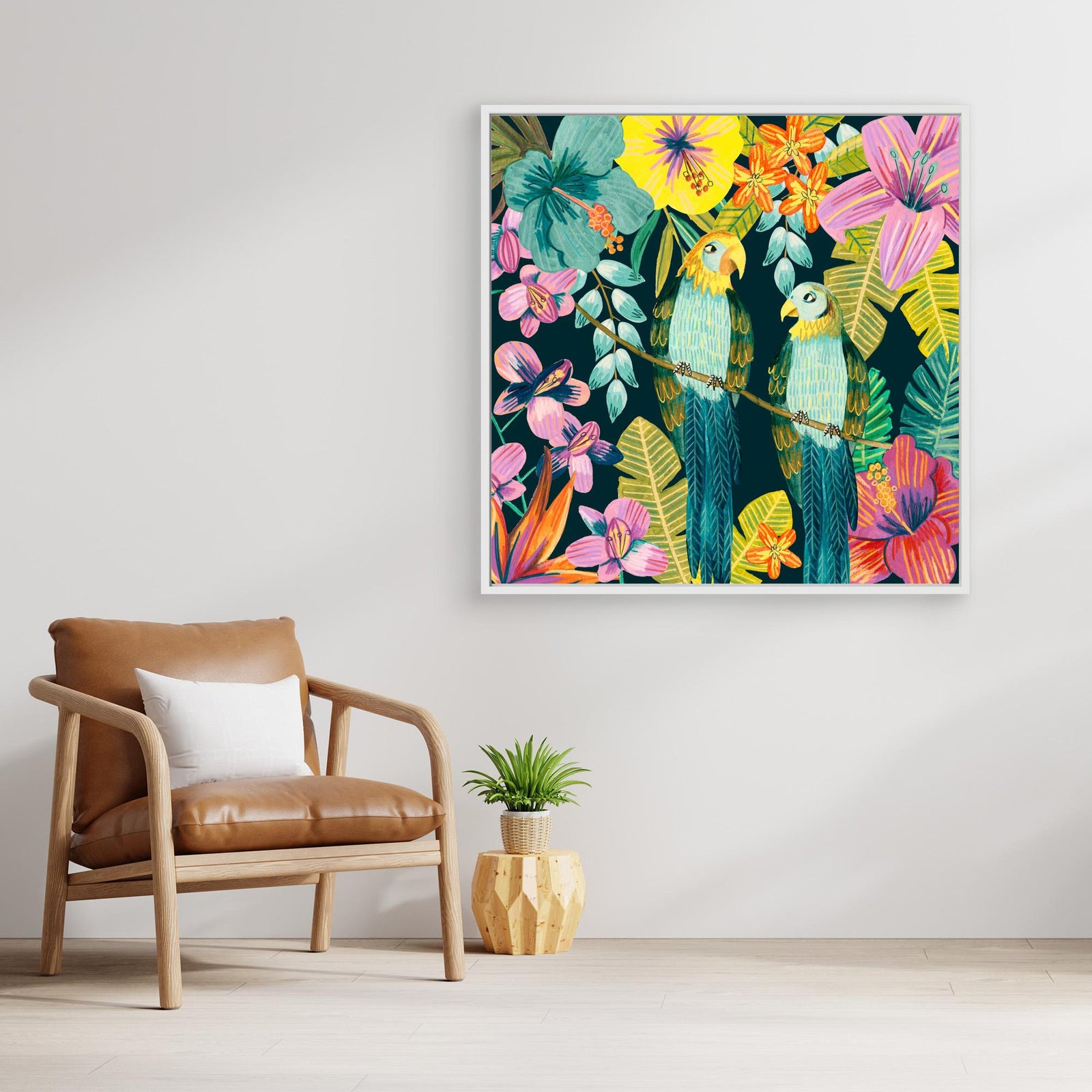 Canvas Print - Parrots Tropical Floral Jungle by Caroline Bonne Müller