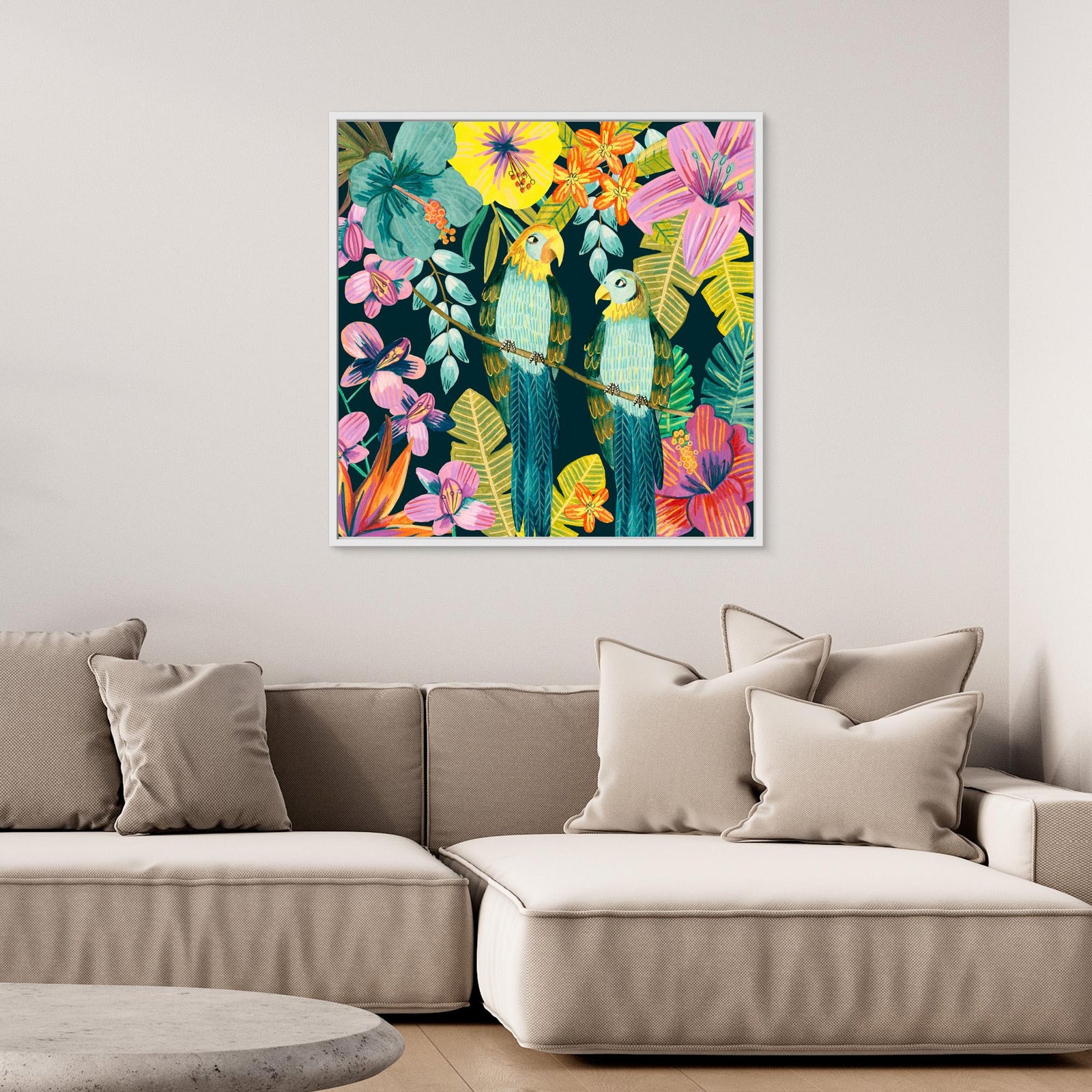 Canvas Print - Parrots Tropical Floral Jungle by Caroline Bonne Müller