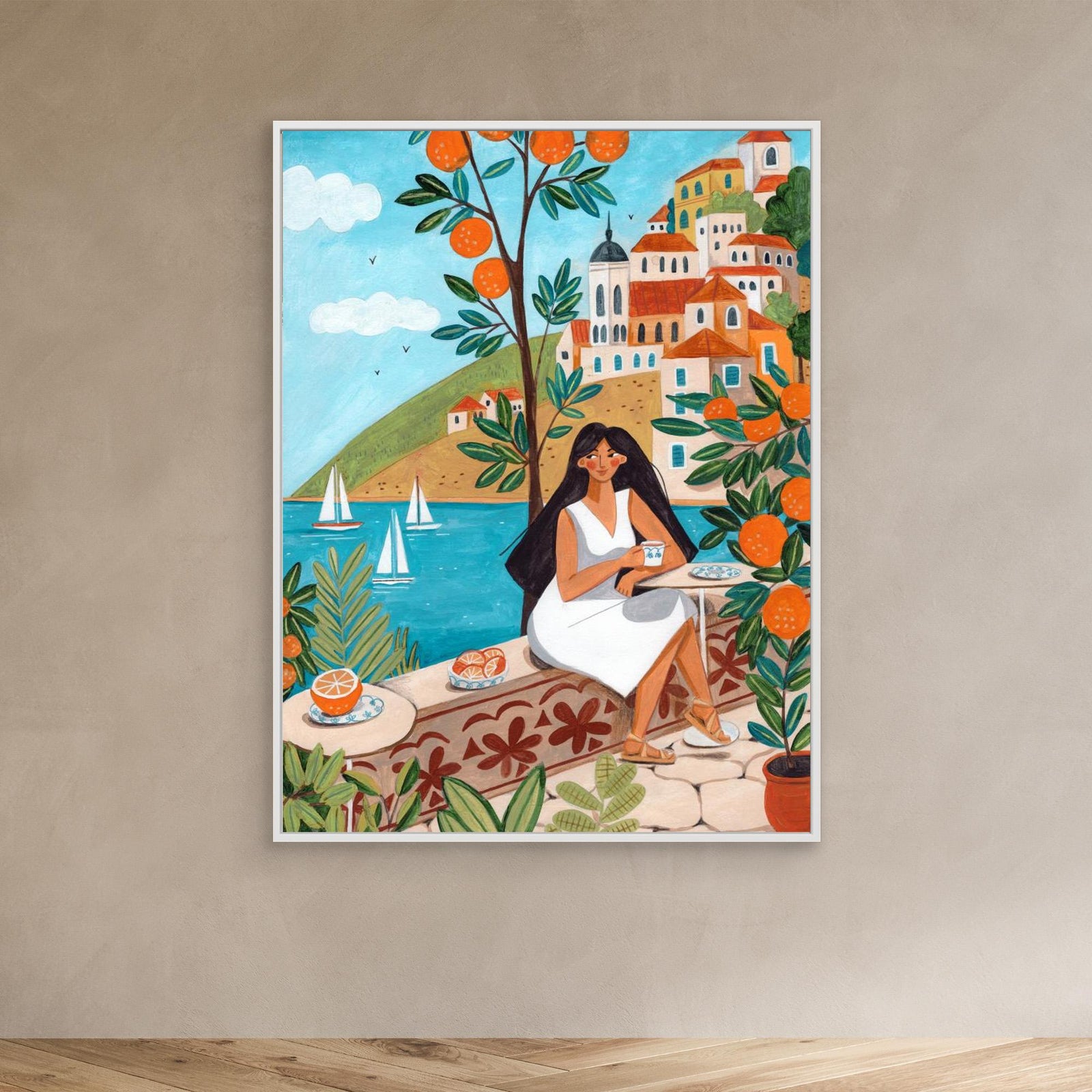 Canvas Print - Woman on the Mediterranean Coast by Caroline Bonne Müller