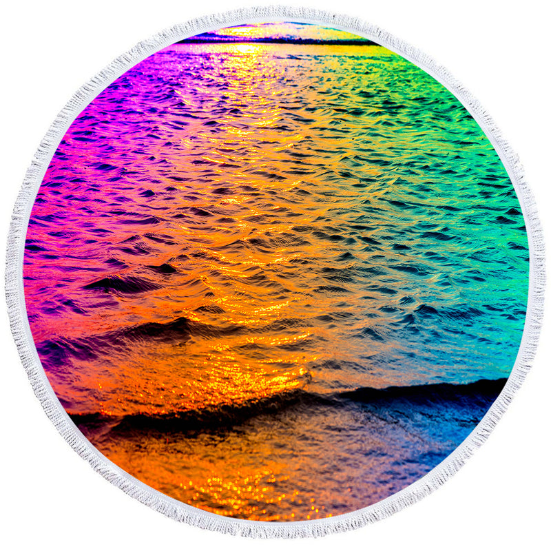 Rainbow Waves Round Beach Towel