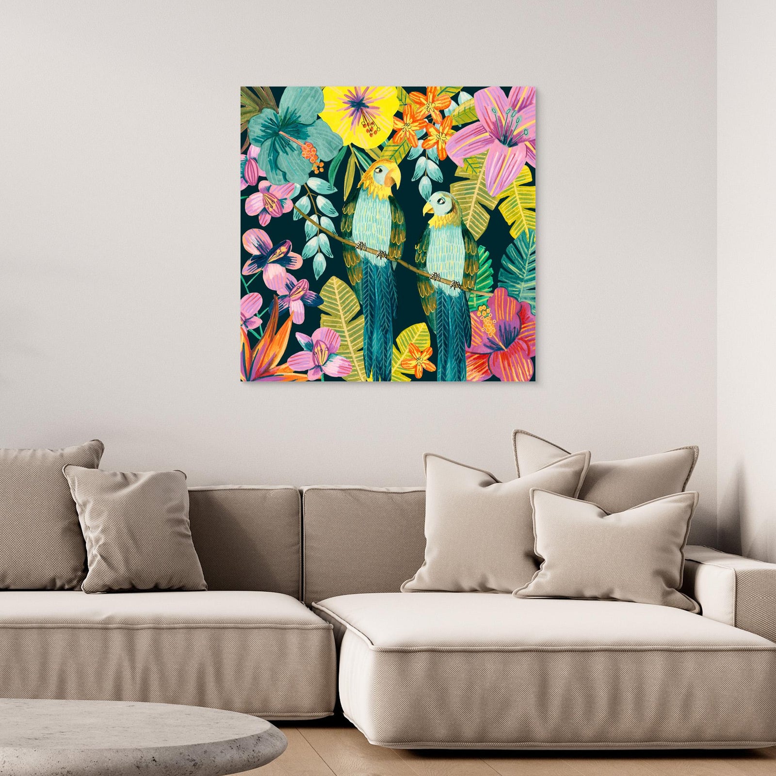 Canvas Print - Parrots Tropical Floral Jungle by Caroline Bonne Müller