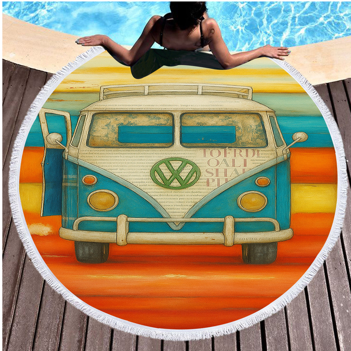 Vee Dub Sunset Round Beach Towel