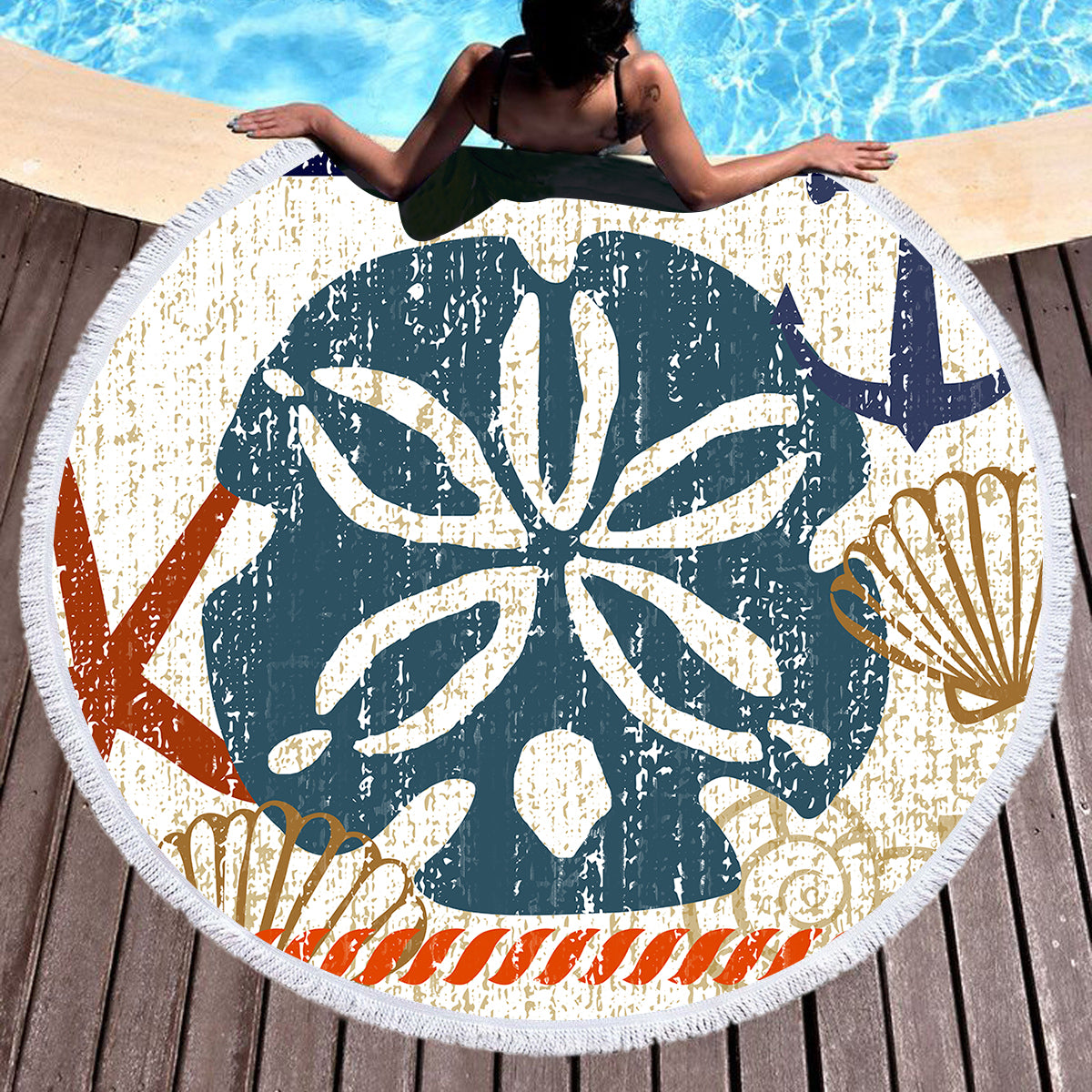 Beachy Sand Dollar Round Beach Towel