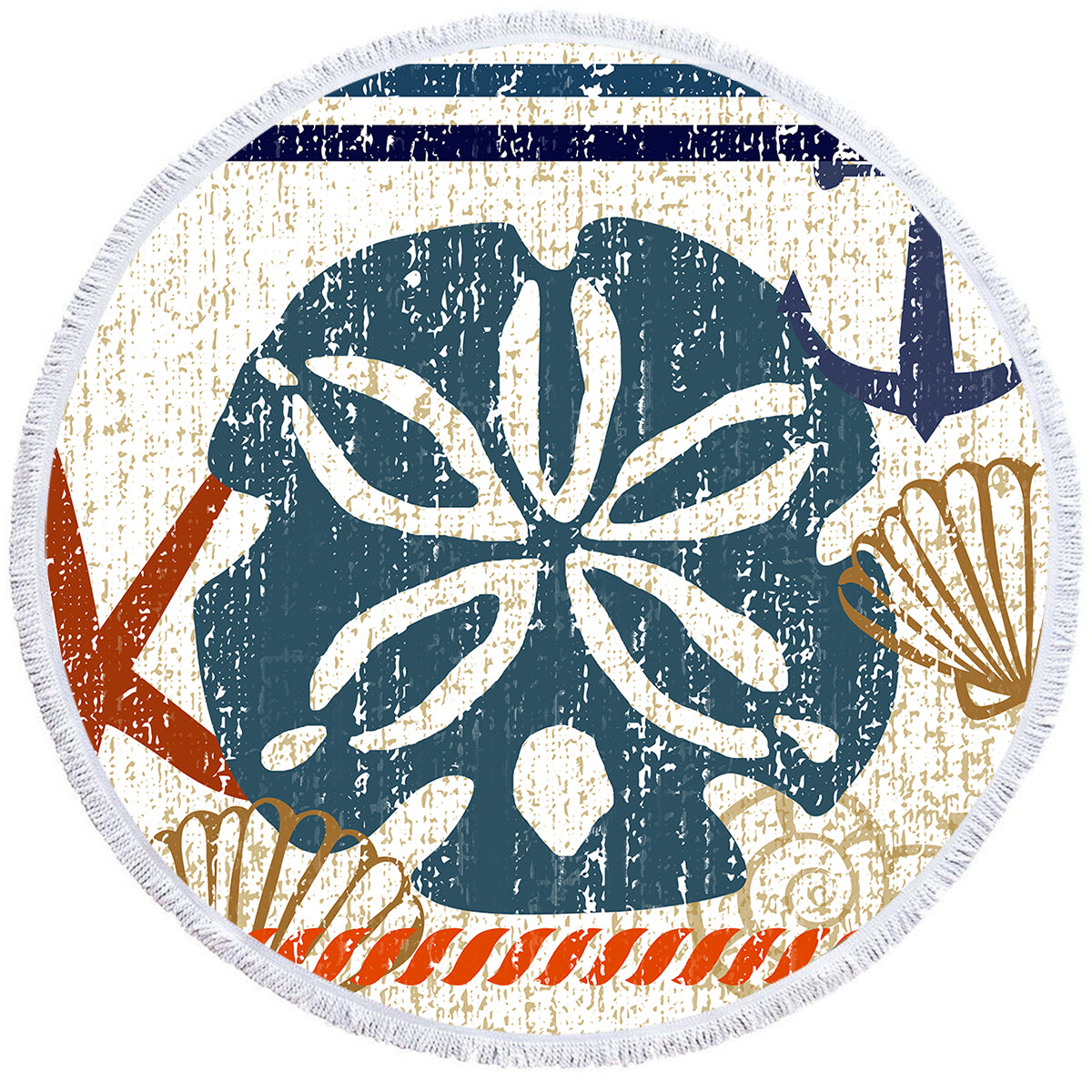 Beachy Sand Dollar Round Beach Towel