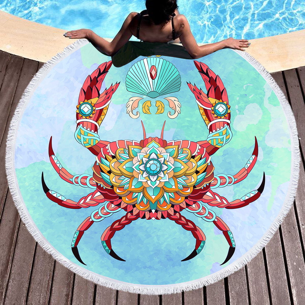 The Royal Crab Round Beach Towel