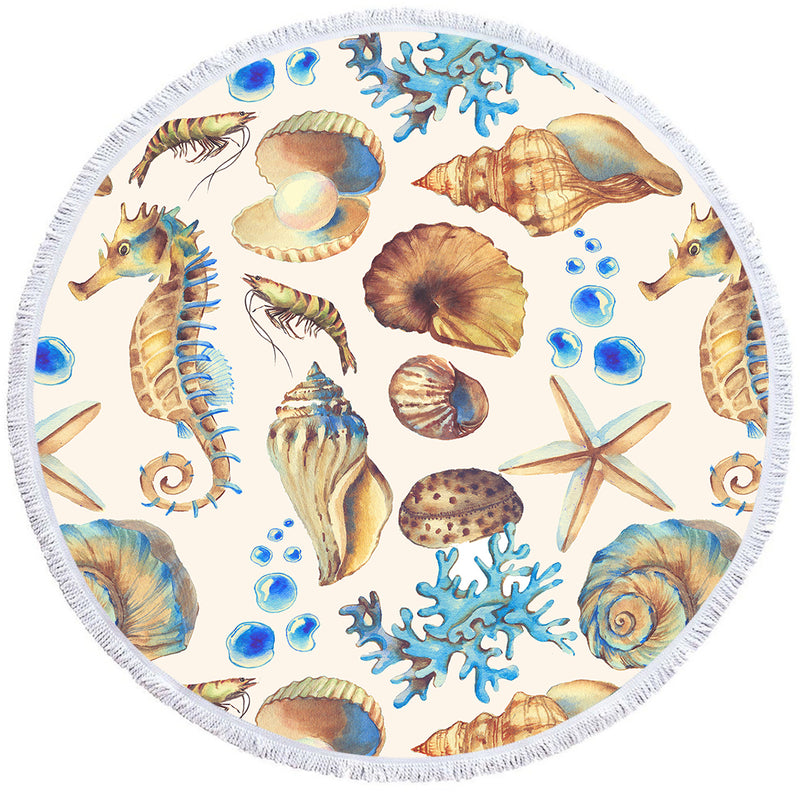 Seashells Round Beach Towel