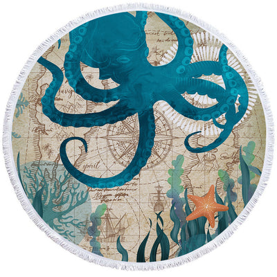 Octopus Love Round Beach Towel