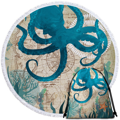 Octopus Love Round Beach Towel