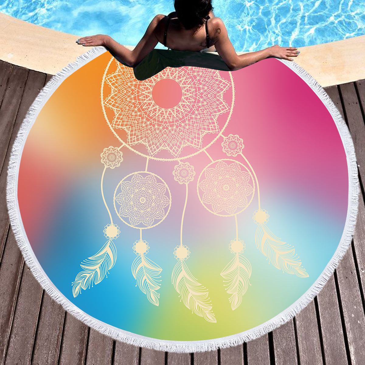 Rainbow Dreaming Round Beach Towel