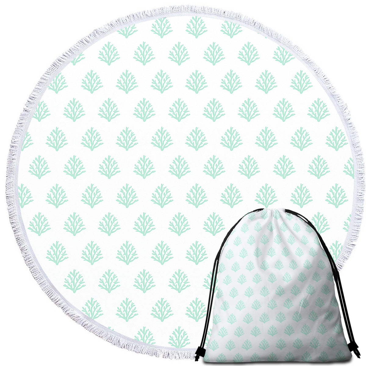 Coral Mint Round Beach Towel