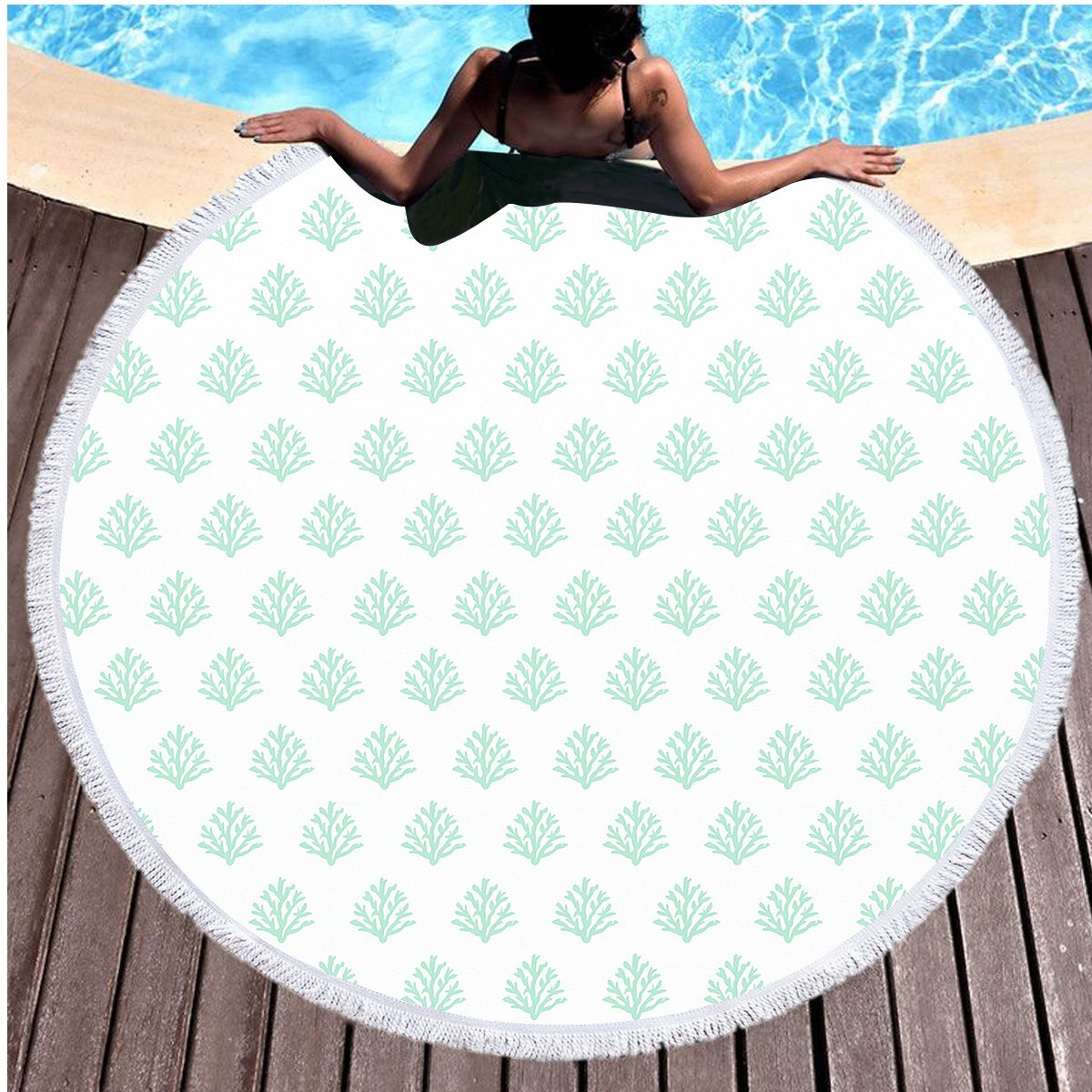 Coral Mint Round Beach Towel