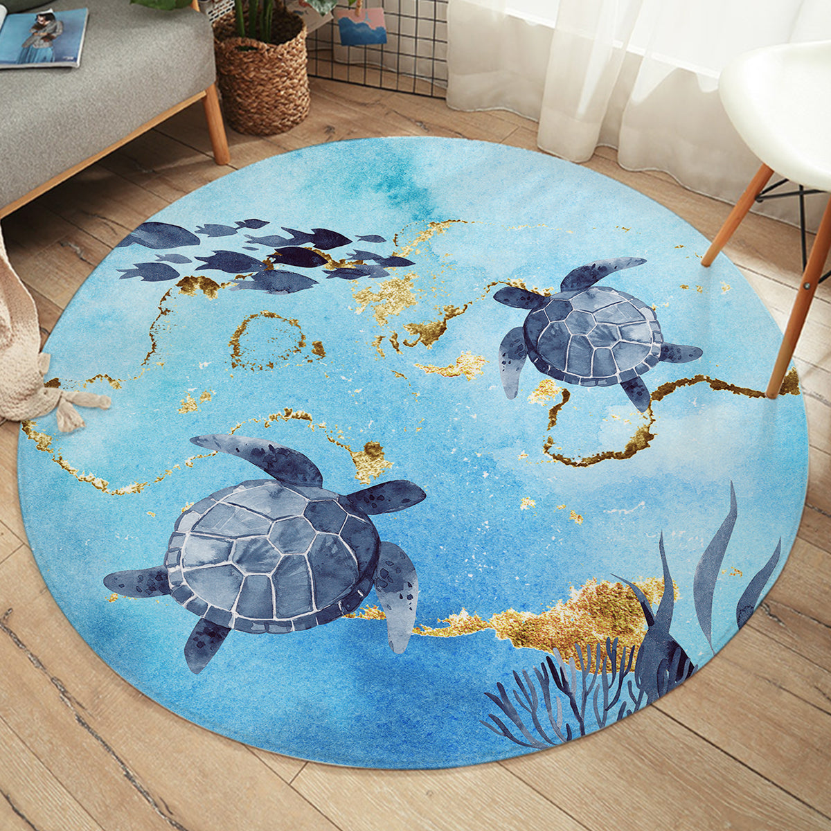 Golden Sea Turtle Bay Round Area Rug