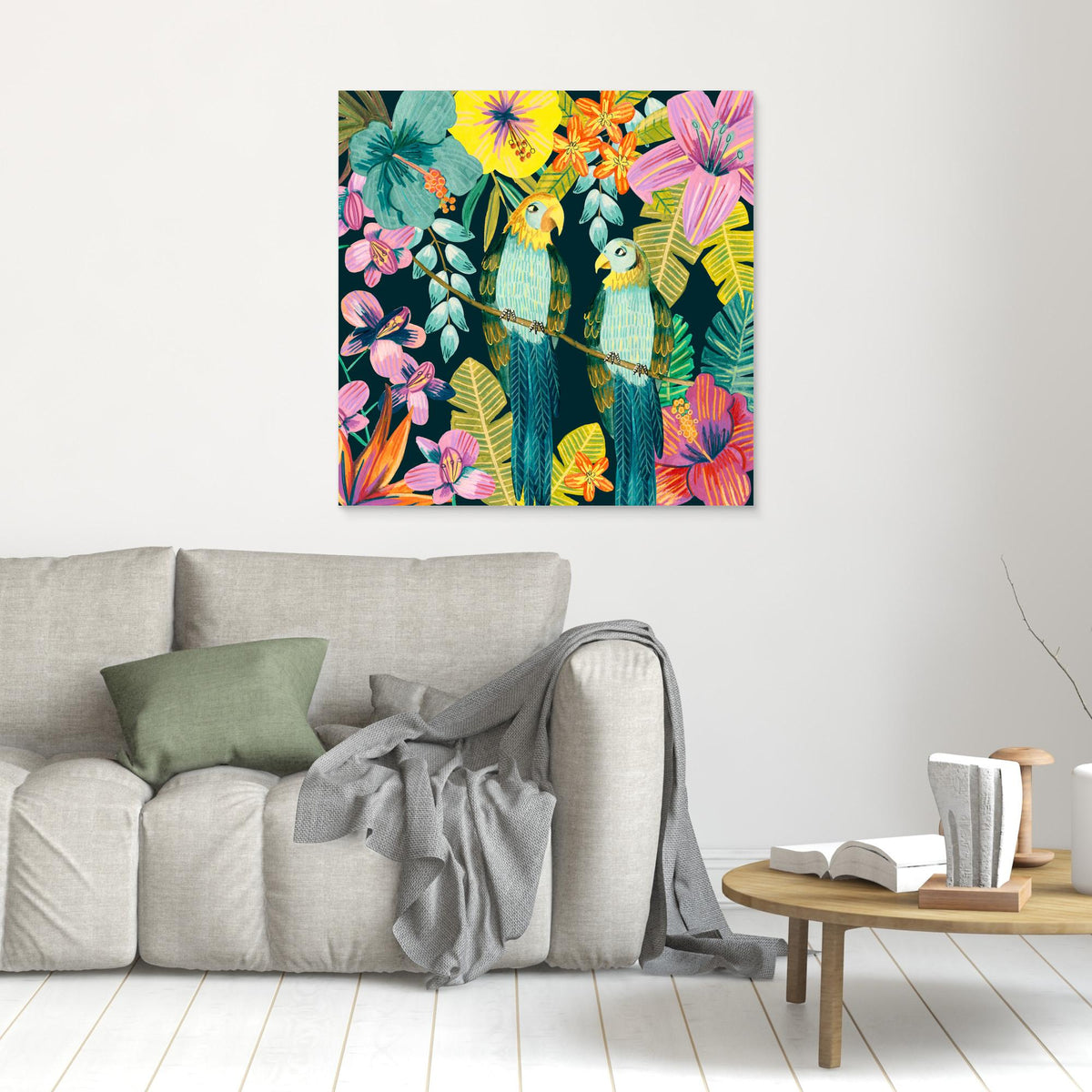 Canvas Print - Parrots Tropical Floral Jungle by Caroline Bonne Müller