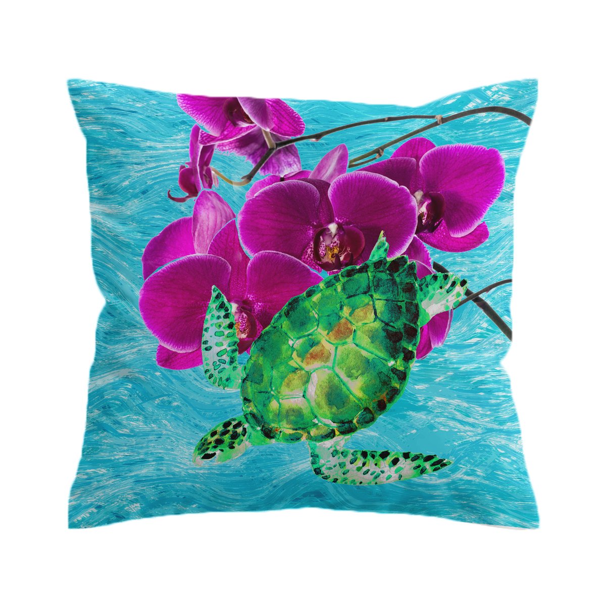 Sea Turtle and Orchids Pillow Cover