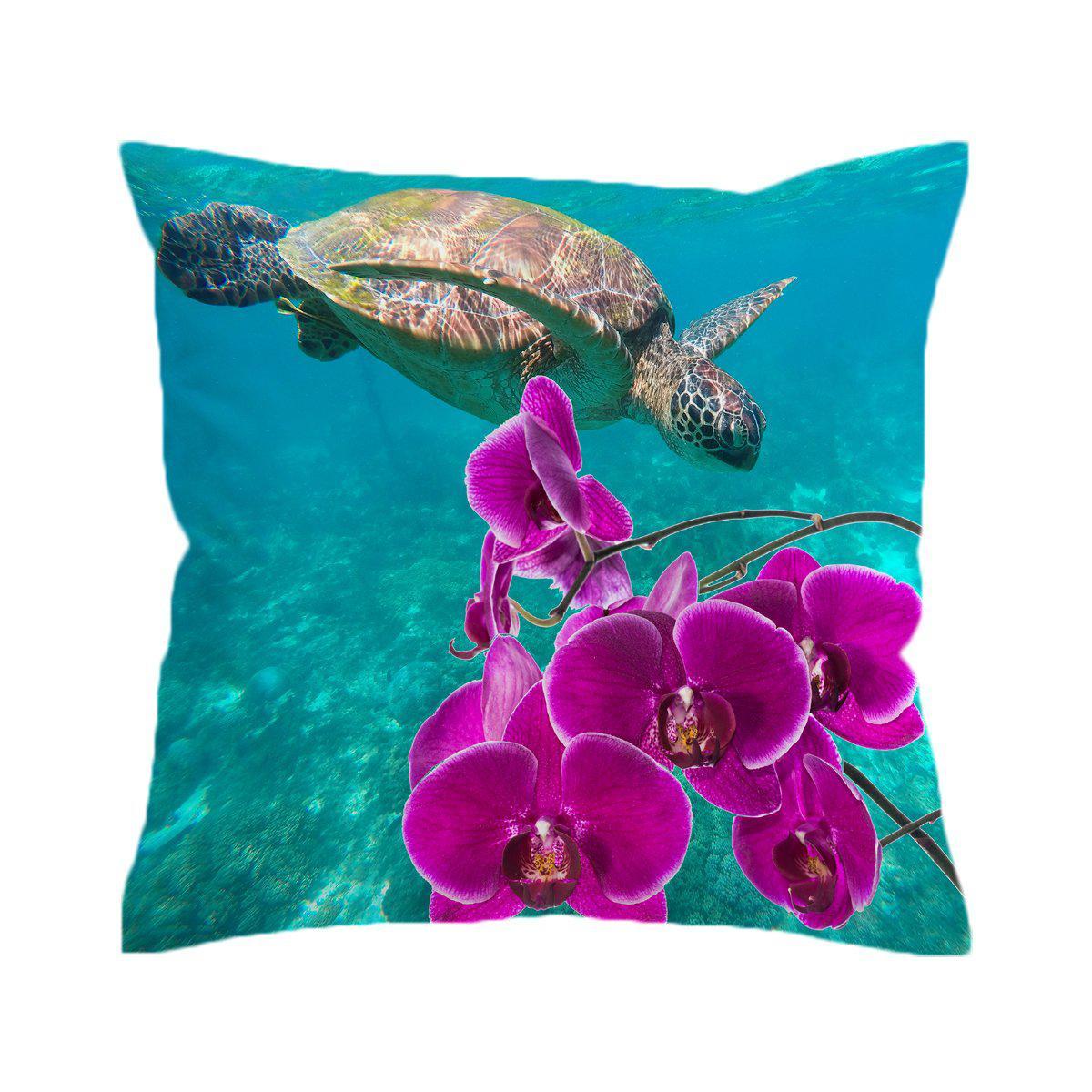 Sea Turtle and Orchids Pillow Cover