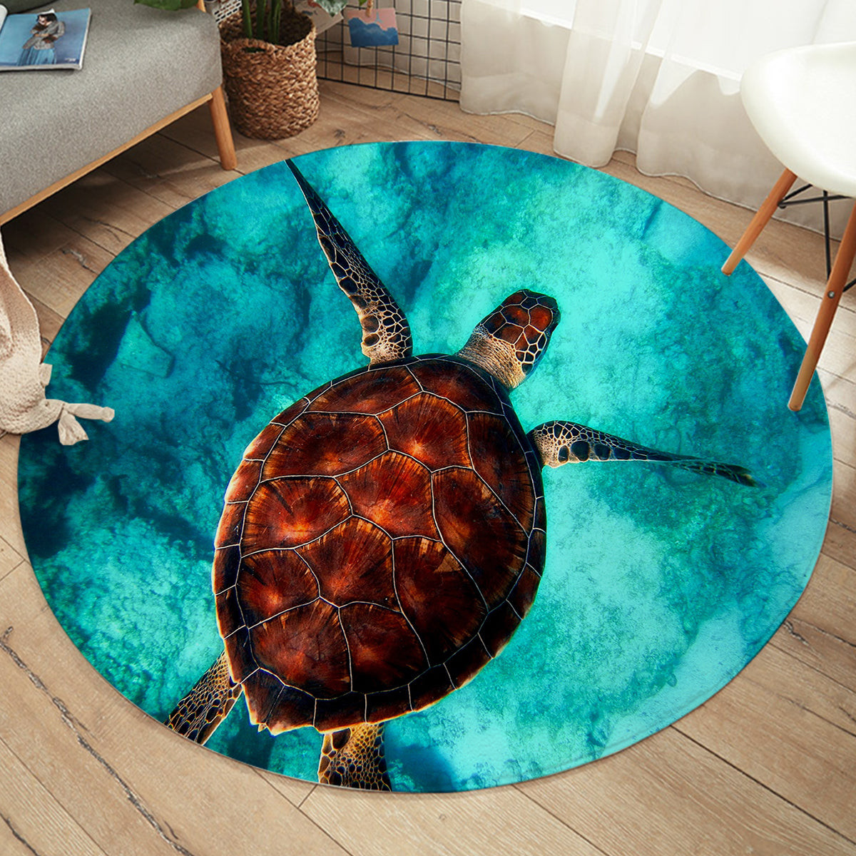Sea Turtle Vibes Round Area Rug