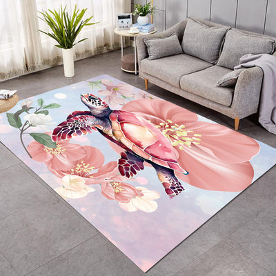 Sea Turtle Blossoms Area Rug