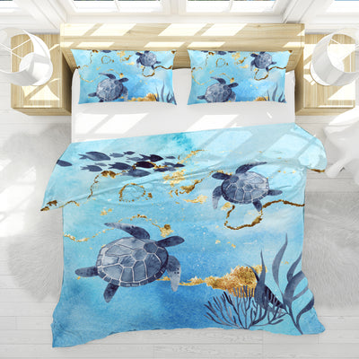 Golden Sea Turtle Bay Reversible Bed Cover Set