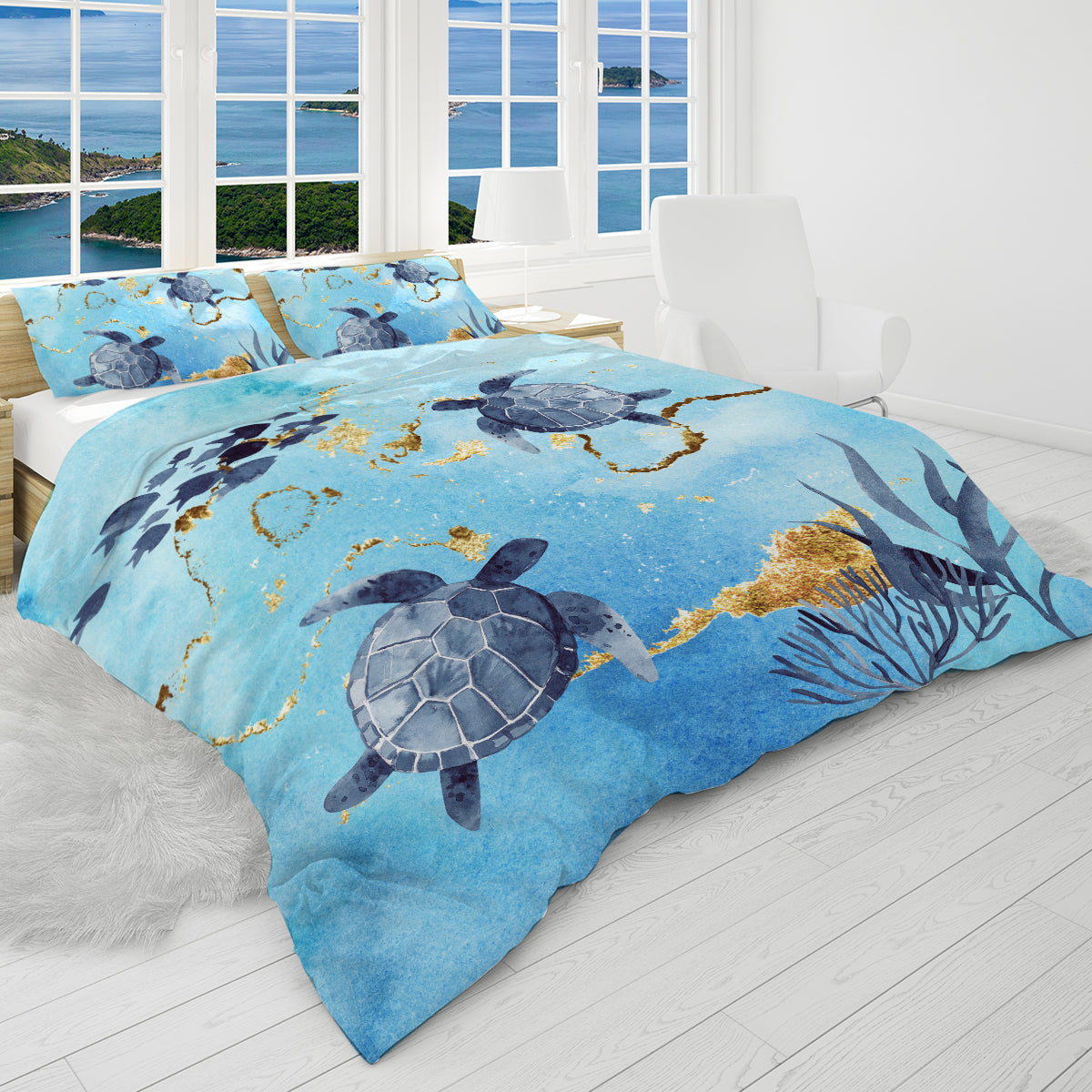 Golden Sea Turtle Bay Reversible Bed Cover Set