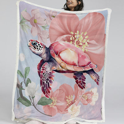 Sea Turtle Blossoms Bedspread Blanket