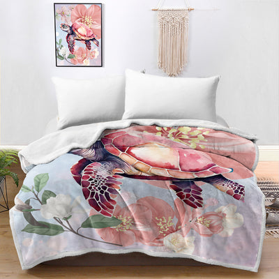 Sea Turtle Blossoms Bedspread Blanket