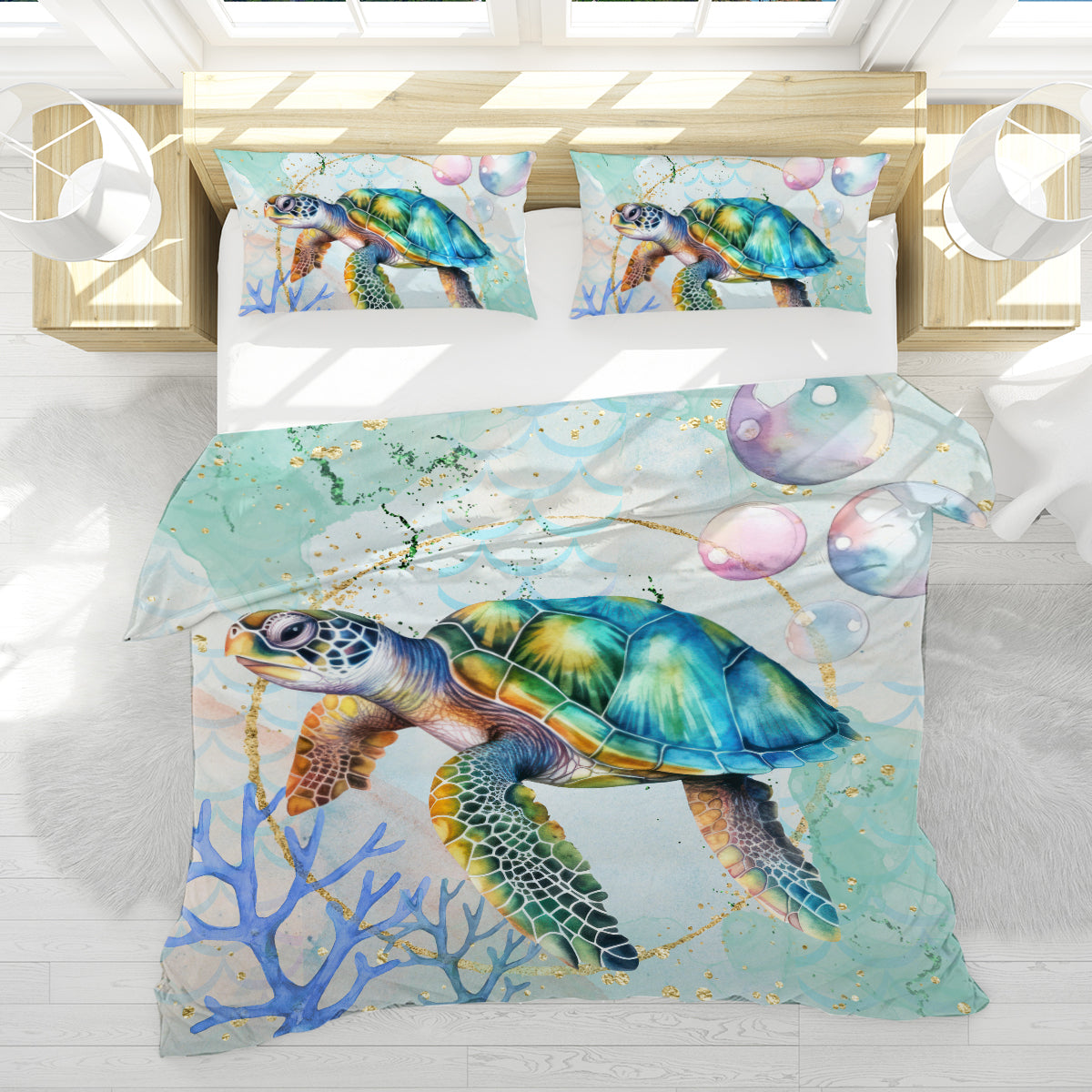 Dreamy Sea Turtle Reversible Bedcover Set