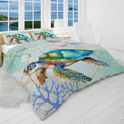 Dreamy Sea Turtle Reversible Bedcover Set