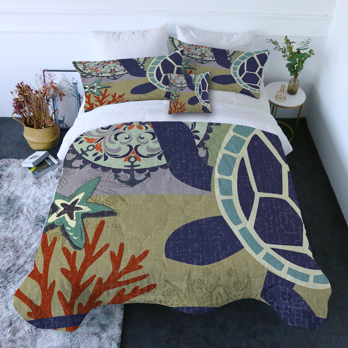 Sea Turtle Passion Comforter with Shams and Pillow Cover