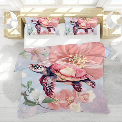 Sea Turtle Blossoms Duvet Cover Set