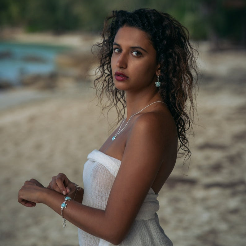 Caribbean Larimar Sea Turtle Jewelry Set