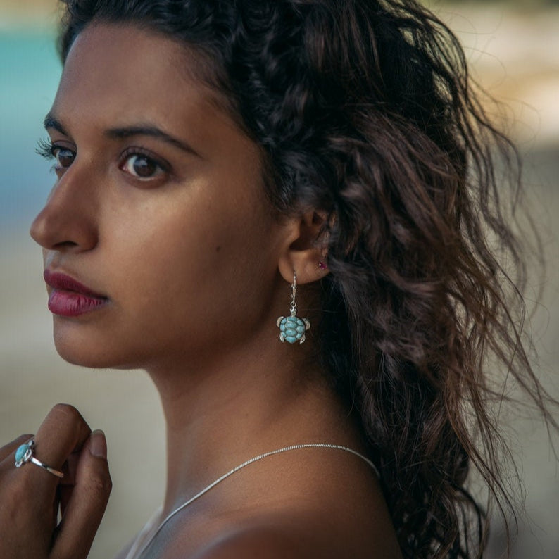 Caribbean Larimar Sea Turtle Jewelry Set