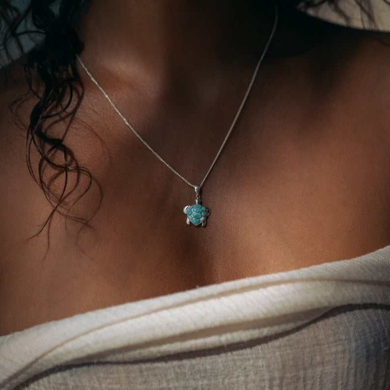 Caribbean Larimar Sea Turtle Jewelry Set