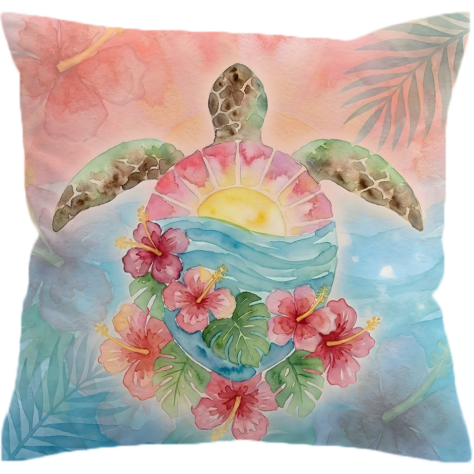 Sea Turtle Sunrise Pillow Cover