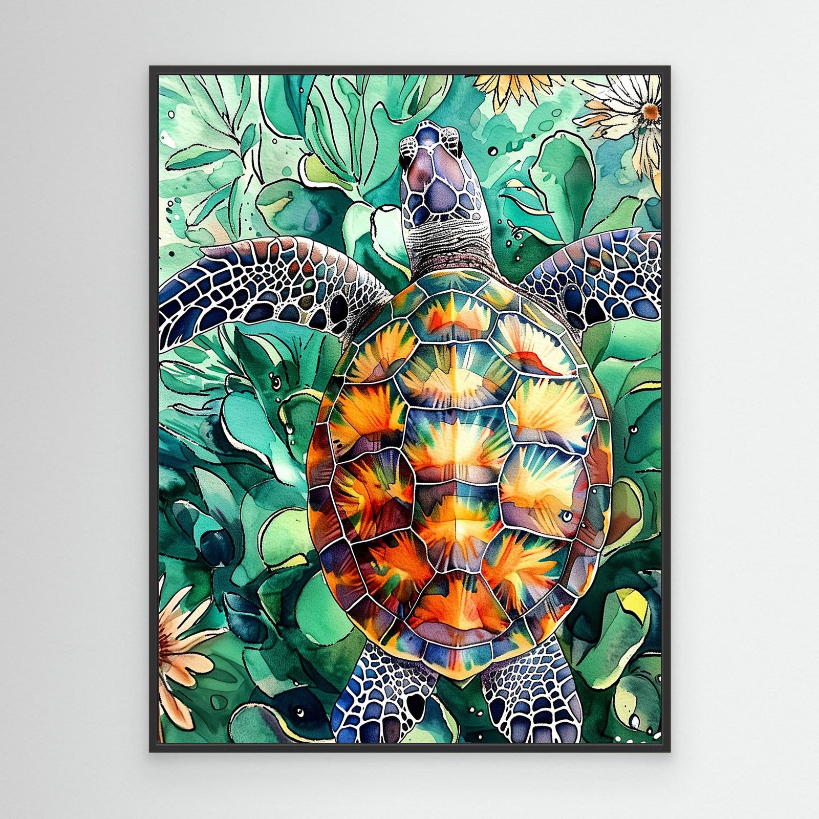 Canvas Print - Turtle Watercolor Animal Art by Justyna Jaszke