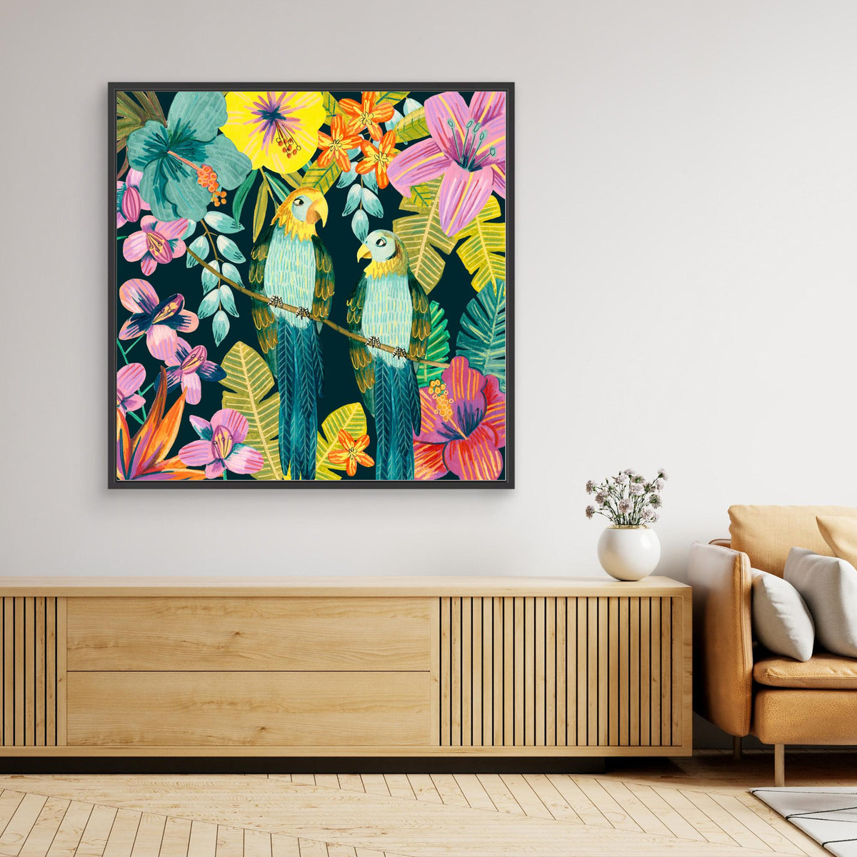 Canvas Print - Parrots Tropical Floral Jungle by Caroline Bonne Müller