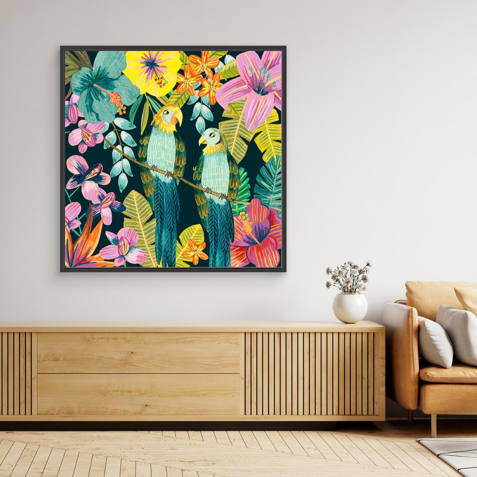 Canvas Print - Parrots Tropical Floral Jungle by Caroline Bonne Müller