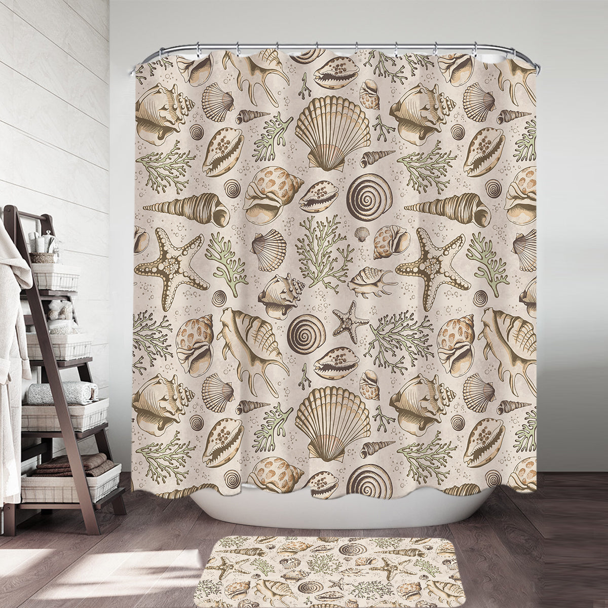 Brown Seashells Shower Curtain